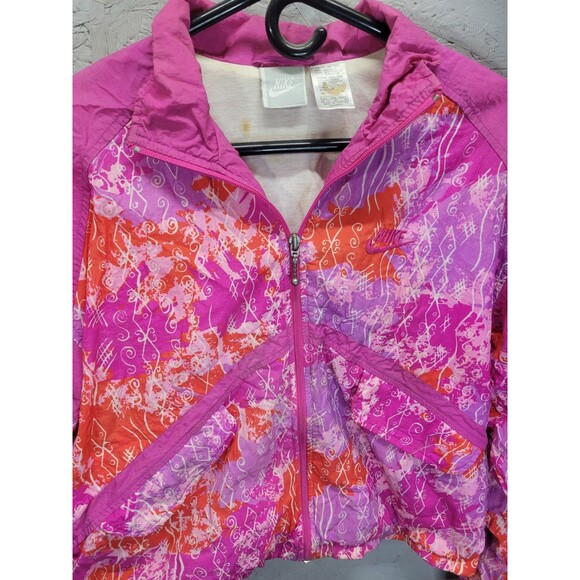 Vtg Nike Pink Spell Out Swoosh Abstract Print Jacket 90s Women’s SZ‎ M 10/12 - Picture 3 of 12